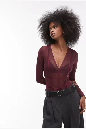 ASOS Corset detail body suit in burgundy