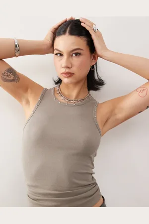 Weekday Studded tank top in dusty mole