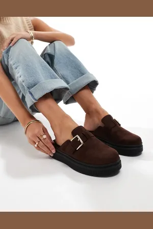 London Rebel Robin slingback buckle mules in chocolate