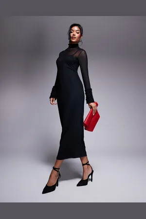 AFRM Ariel mesh maxi dress with ruffle sleeve detail in