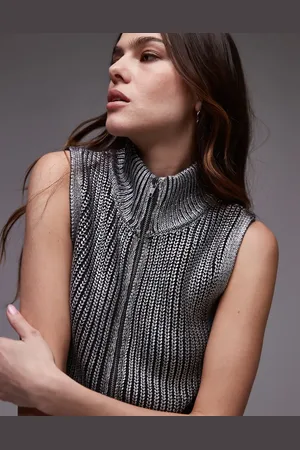 MANGO Zip through high neck sleeveless top in