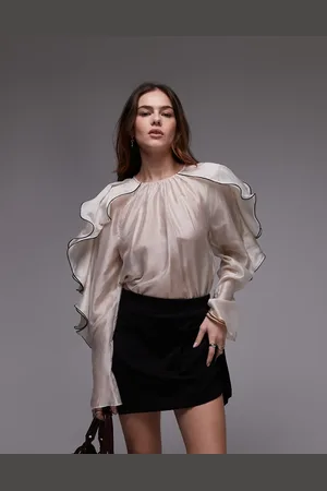 & OTHER STORIES & blouse with ruffle sleeves and bow back in light beige