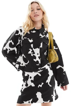 Object Oversized denim jacket co-ord in black cow print