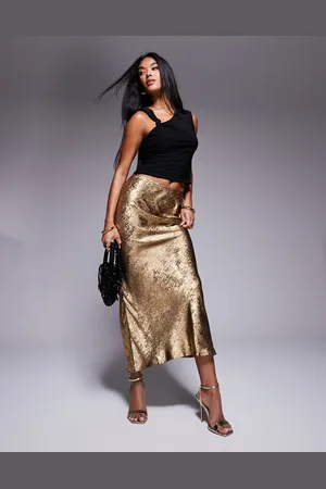 New Look Foil satin midi skirt in