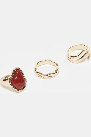 ASOS Pack of 3 rings with semi precious style red stone in tone