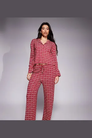 Kaiia Exclusive mix and match pyjama bottoms co-ord in burgundy bow print