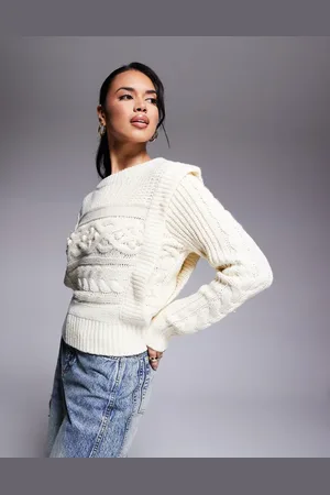 River Island Cable crop jumper in cream
