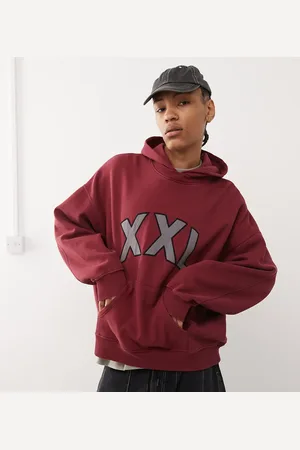COLLUSION Oversized embroidered XXL hoodie in burgundy