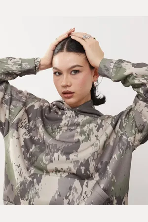 COLLUSION Relaxed hoodie in green camo