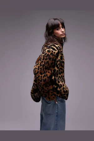 Topshop Jacquard fleece borg in leopard