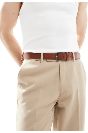 ASOS Smart faux leather belt with roller buckle in tan