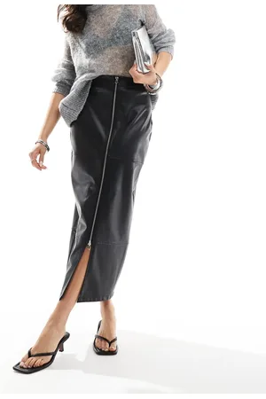 ASOS Zip detail leather look maxi skirt in