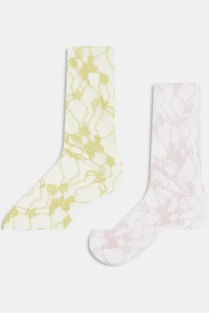 Reclaimed Mesh floral ankle socks 2 pack in yellow and pink
