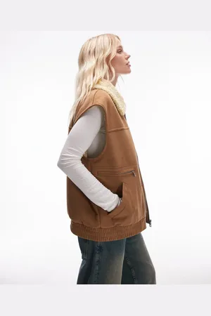 Topshop Faux suede gilet in tan