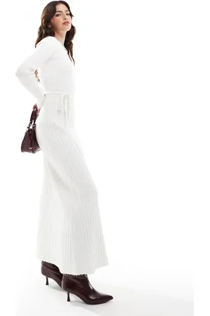 4th & Reckless Ribbed knit pleat skirt detail tie waist maxi dress in