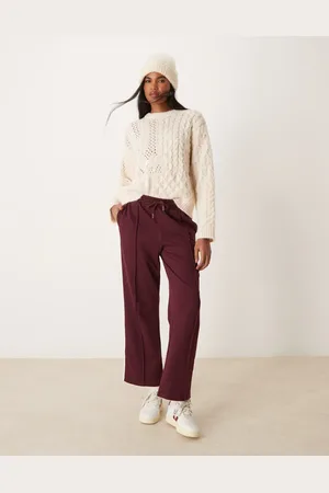 New Look Side stripe pintuck joggers in burgundy