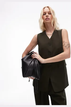Topshop Fitted longline waistcoat in dark
