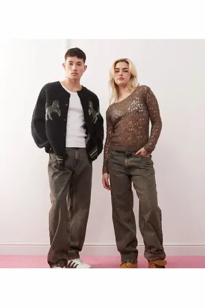 Reclaimed Unisex barrel leg jean in brown wash