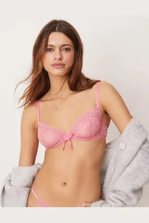 ASOS Blake heart lace underwired bra with corset detail in pink