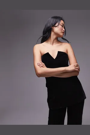 Topshop Velvet bustier open back bandeau in