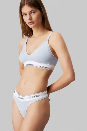 Calvin Klein Modern cotton Maternity lightly lined triangle logo tape bralette in light blue