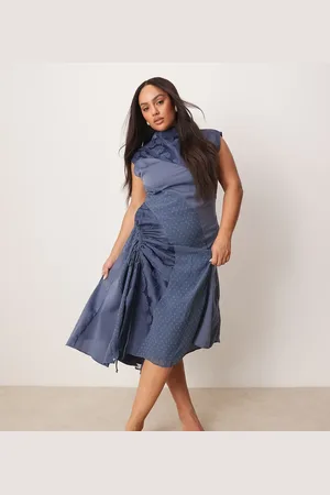 ASOS ASOS DESIGN Curve spliced jacquard & dobby midi dress with ruched side in