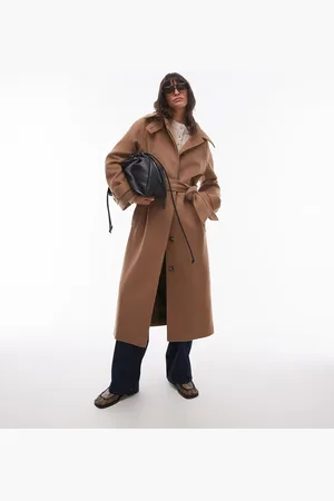 Topshop Tab belted car coat twill in camel