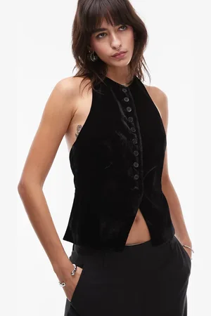 Topshop Velvet button up waistcoat in