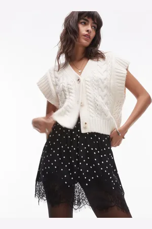 Topshop Satin lace petticoat mini skirt in mono polka dot