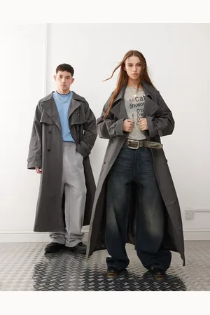 Reclaimed Unisex mac with belt in charcoal