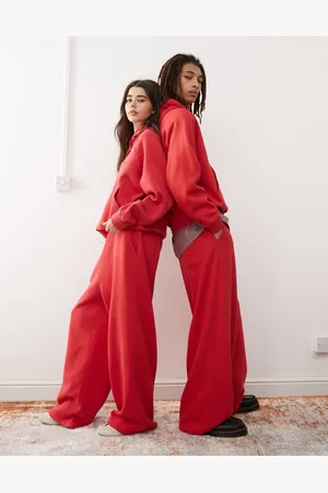 Reclaimed Unisex wide leg oversized joggers in berry