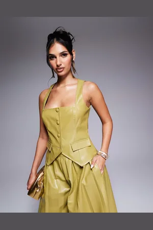ASOS Co-ord PU waist coat in olive