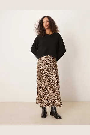VILA Satin midi skirt in leopard print