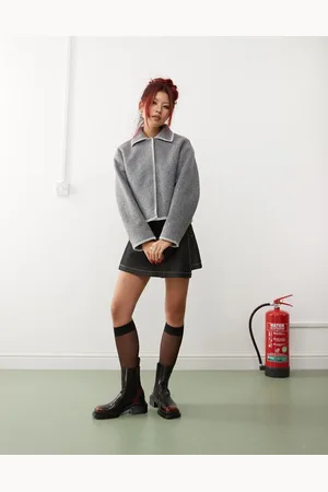 Monki Short jacket in melange with contrast stitching