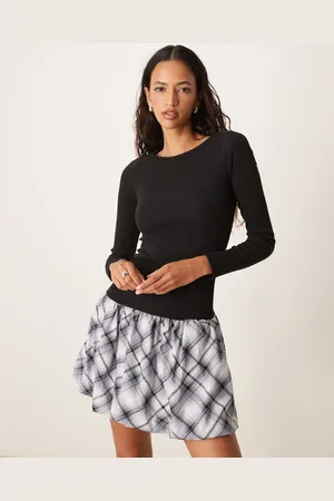New Look Bubble skirt mini dress in check print