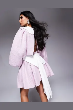 ASOS Co-ord boucle and knit mini skirt with bow back in Lilac
