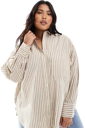 ASOS ASOS DESIGN Curve oxford shirt in linen look stripe