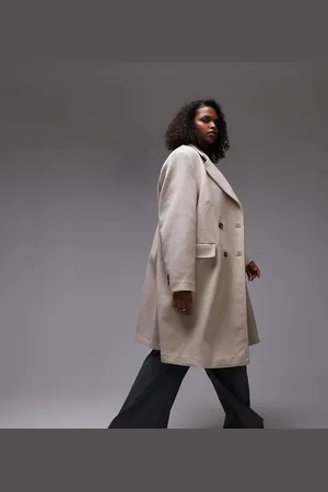 MANGO Curve double breasted wool coat in light