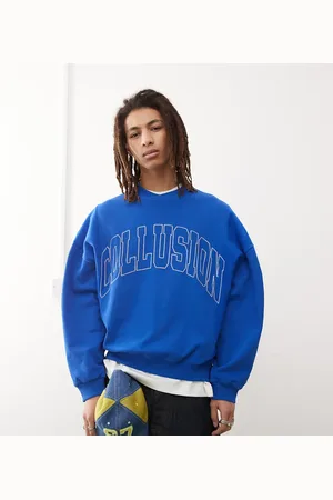 COLLUSION Boxy sweat in blue and panels with embroidery