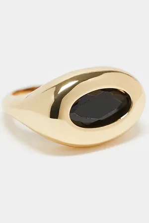 ASOS ASOS DESIGN Curve 14k plated ring with black stone detail