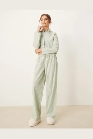 Urban Threads Oversized long sleeve revere and trouser pyjama set in stripe