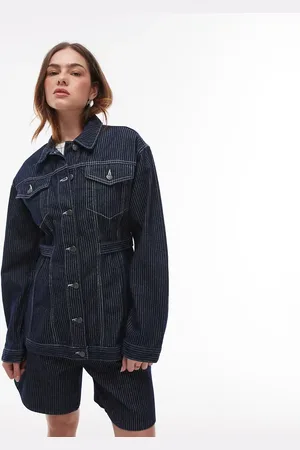 Topshop Denim cinch detail jacket in indigo stripe