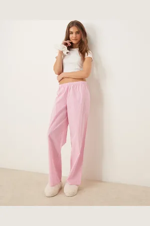 Urban Threads Pointelle long sleeve and cotton stripe trouser pyjama set in