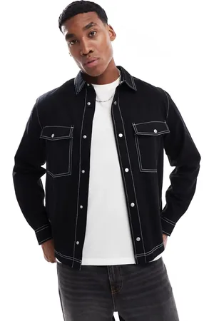 ASOS Boxy denim overshirt with front pockets in