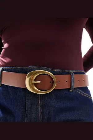 ASOS ASOS DESIGN CURVE oval buckle jeans belt in tan
