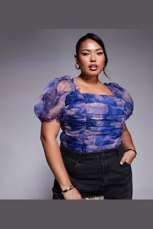 In The Style Puff sleeve organza bodysuit in print