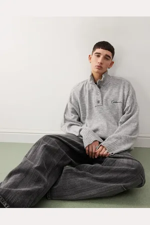 COLLUSION Half button up knitted jumper in