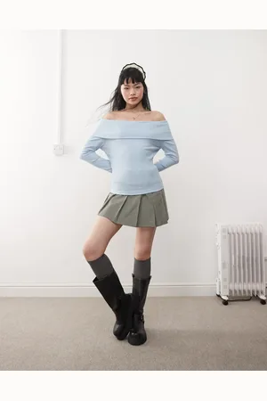 Miss Selfridge Deep foldover bardot top in dusky