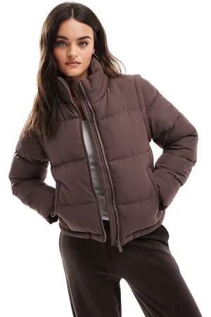 Threadbare Short zip up puffer jacket with detachable sleeves in