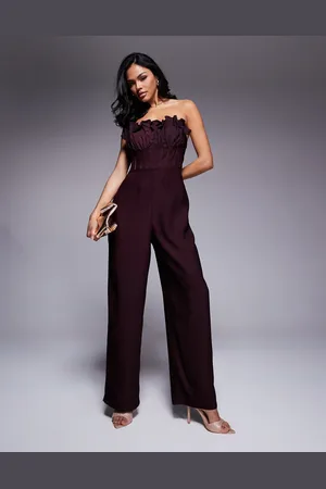ASOS Ruffle bust contrast corset jumpsuit in dark chocolate